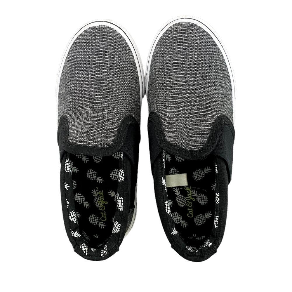 Cat & Jack Black Gray Pineapple Canvas Slip On Shoes Toddler Size 10